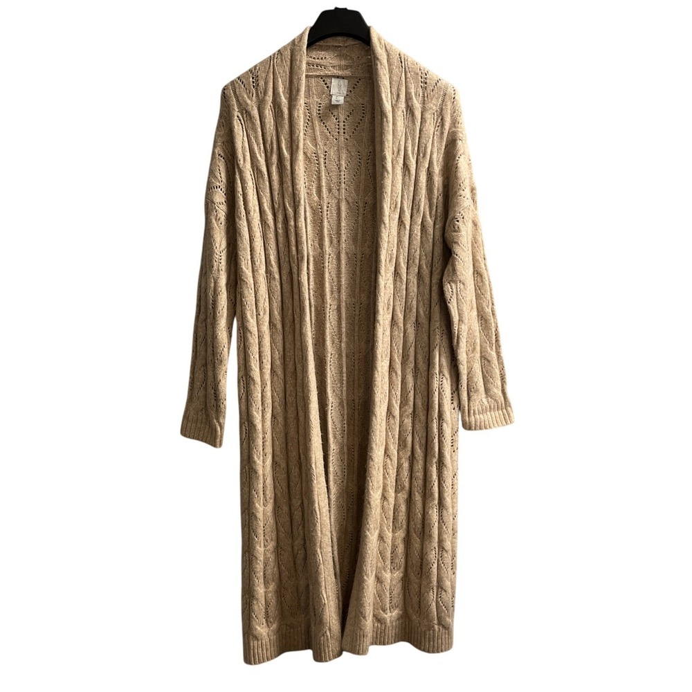 Joie Cardigan L Beige‎ Open Cable Knit Duster Neutral Lightweight Soft Cozy